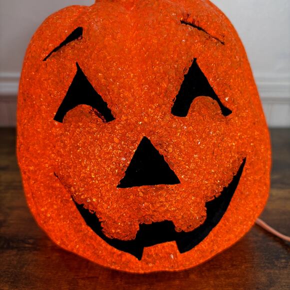 Jack O Lantern Pumpkin Melted Plastic Popcorn Light Up Vintage Halloween 8.5" - Picture 15 of 15